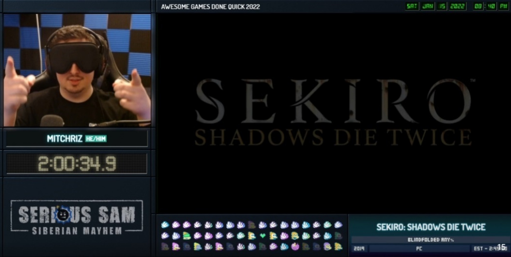 Mitchriz speedrunner les yeux bandés speedrunning speedrun sekiro les ombres meurent deux fois Awesome Games Done Quick AGDQ