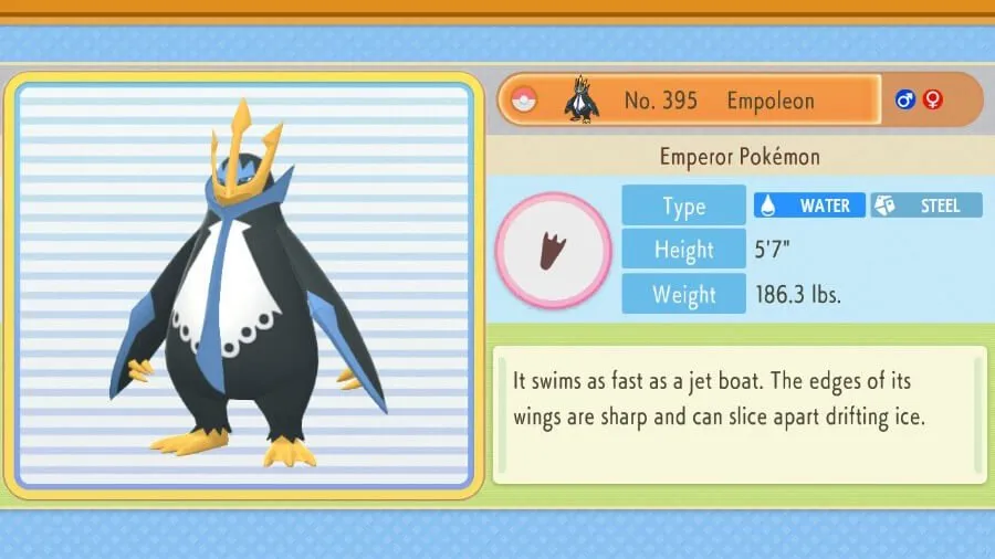 Empoleon est un double type dans Pokémon Diamant Brillant et Perle Brillante.  (Photo: Game Freak)