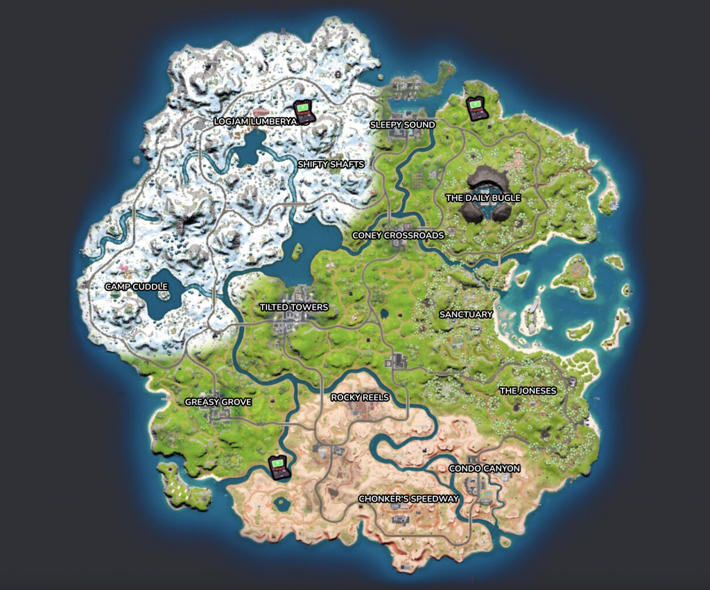 Carte des emplacements du site de forage de l'équipe Fortnite Mole