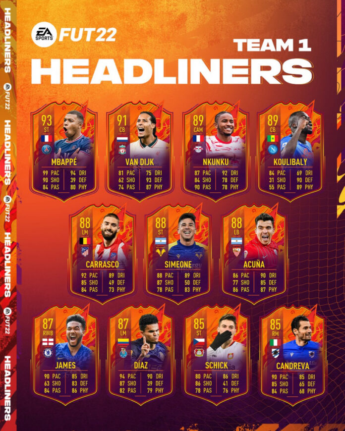FIFA 22 Headliners Team 1 squad