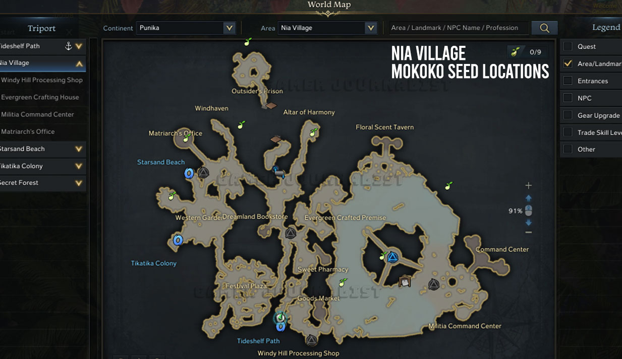 Tous les emplacements de graines de Mokoko dans le village de Nia