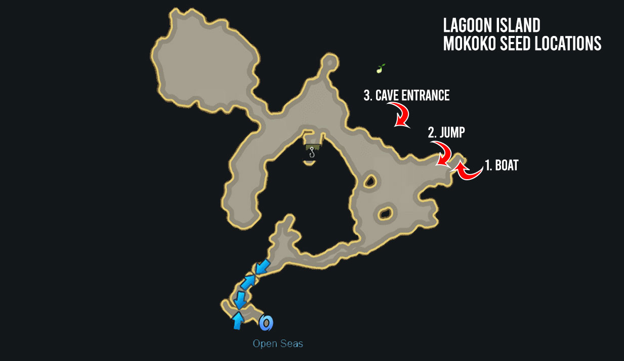 Tous les emplacements de graines de Mokoko sur la carte de l'île Lagoon