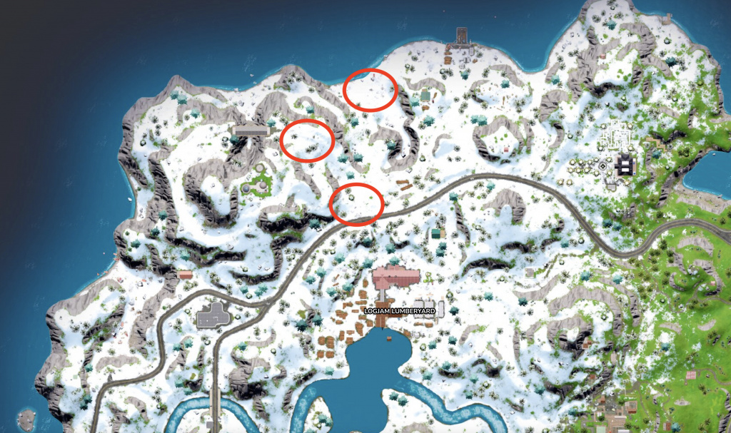 Emplacements des cartes Fortnite Klombos Snow Mounds Chapitre 3 Saison 2