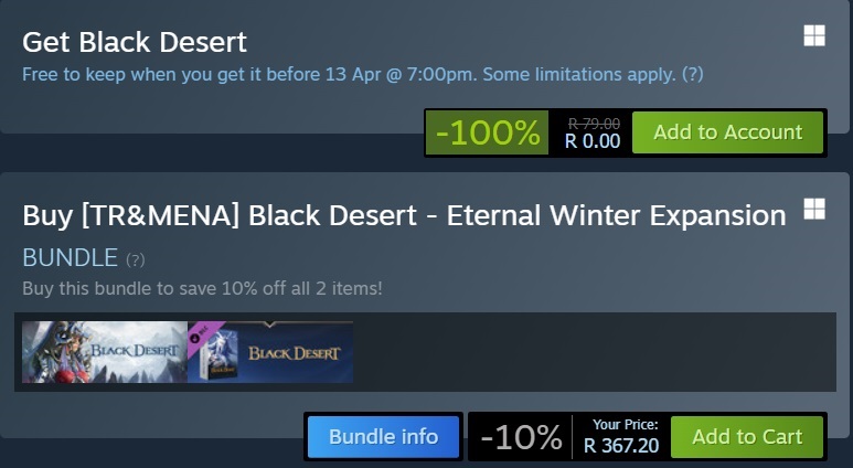 Black Desert jeu gratuit steam comment obtenir les spécifications du système de jeux PC taille du fichier extension DLC hiver