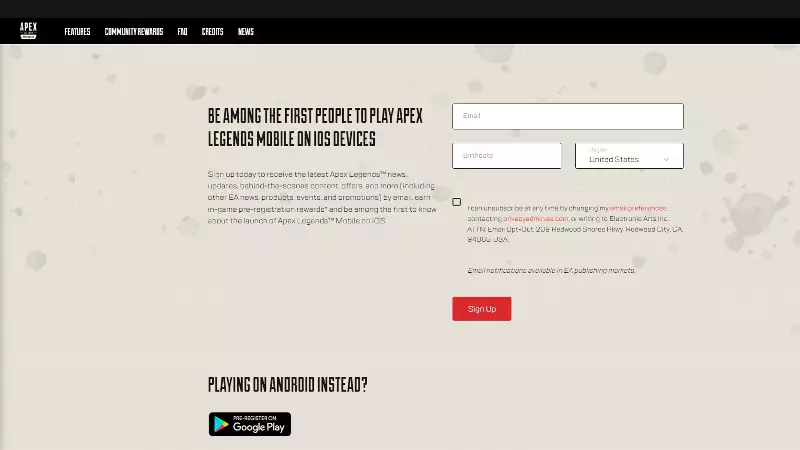 Les utilisateurs d'iOS peuvent remplir le formulaire sur le site officiel pour se préinscrire et obtenir des informations sur la prochaine version mobile d'Apex Legends.