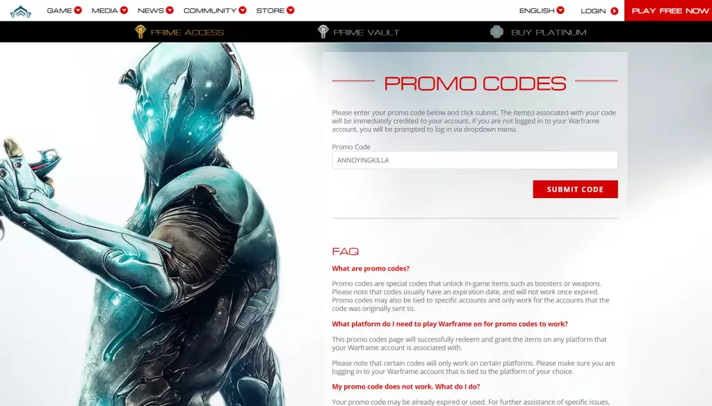 Codes promotionnels Warframe