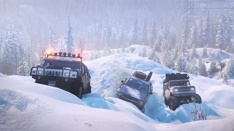 voitures snowrunner dans le biome de la neige