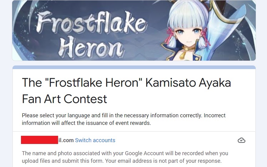 Genshin Impact fan art contest Kamisato Ayato Frostflake Heron comment rejoindre gagner des prix primogems entrer dans les médias sociaux hoyoverse
