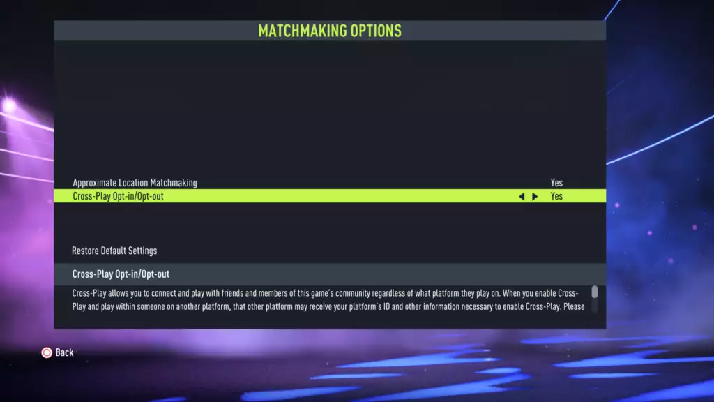 Les jeux peuvent activer et désactiver le jeu croisé en un clic dans FIFA 22. (Photo: EA Sports)
