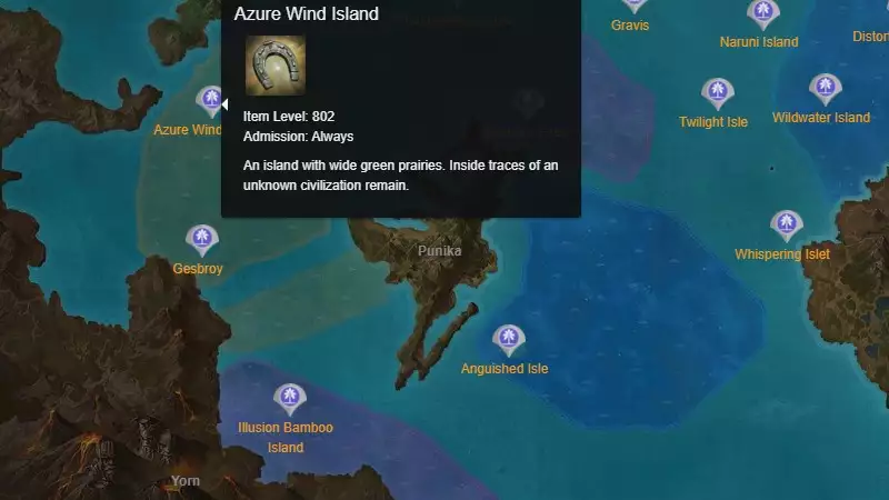 Lost Ark Whistle Emote emplacement Azure Wind Island sur la carte