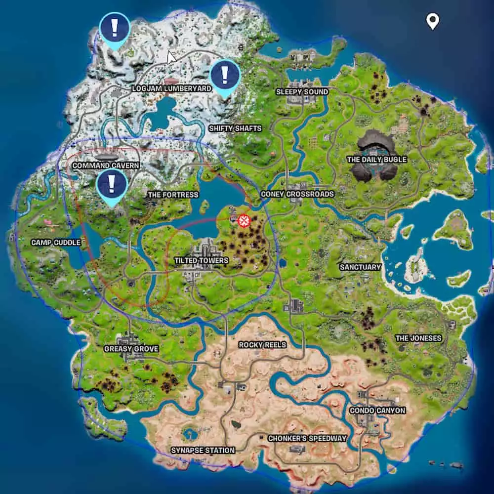 Emplacements des brouilleurs de signal dans Fortnite Chapter 3 Season 2.