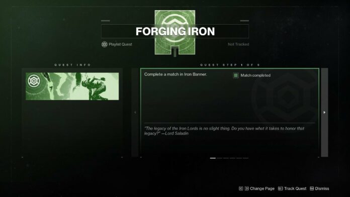 Destiny 2 Forging Iron quest log