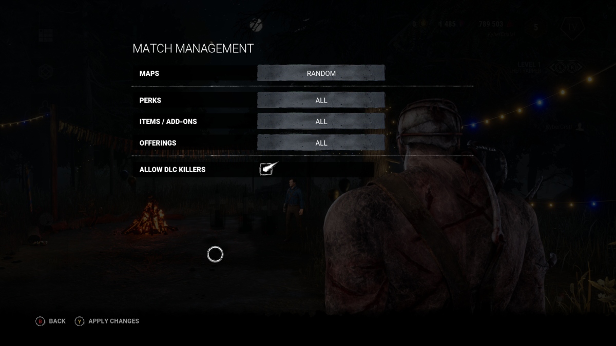 Dead by Daylight Menu des paramètres personnalisés