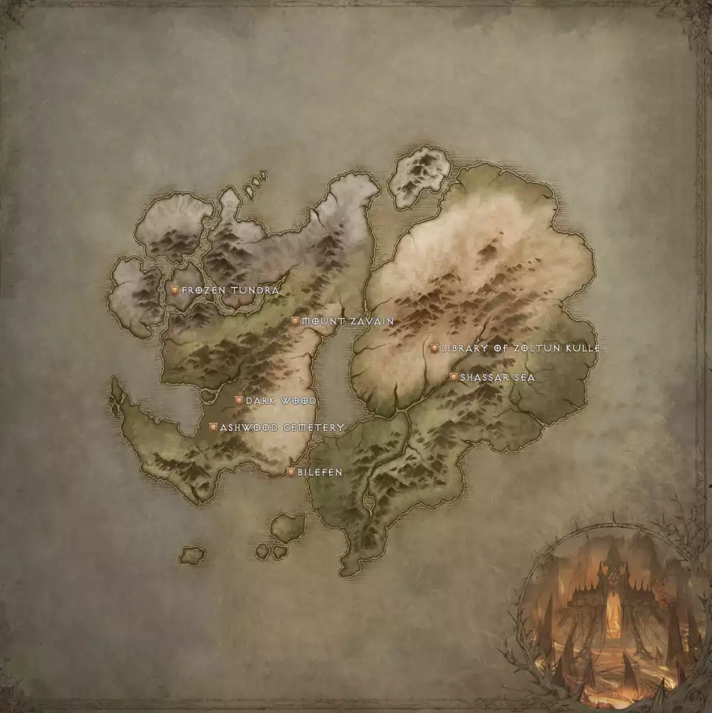 Zones des régions de la carte Diablo Immortal