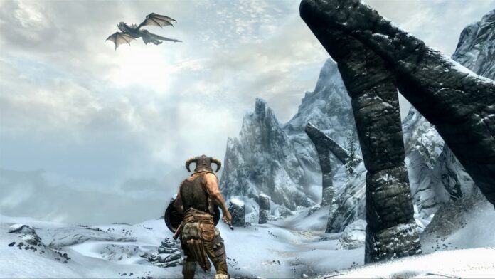 Dragon Battle Skyrim Screenshot