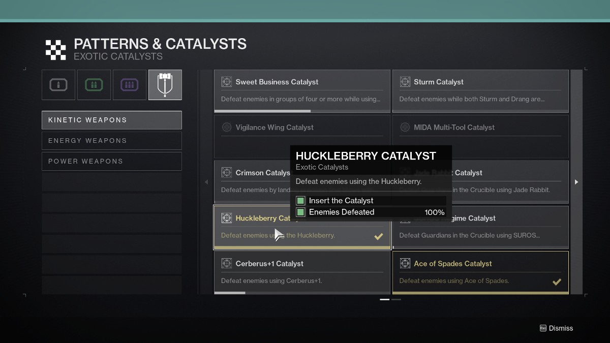 Catalyseur Destiny 2 Huckleberry dans les collections. 