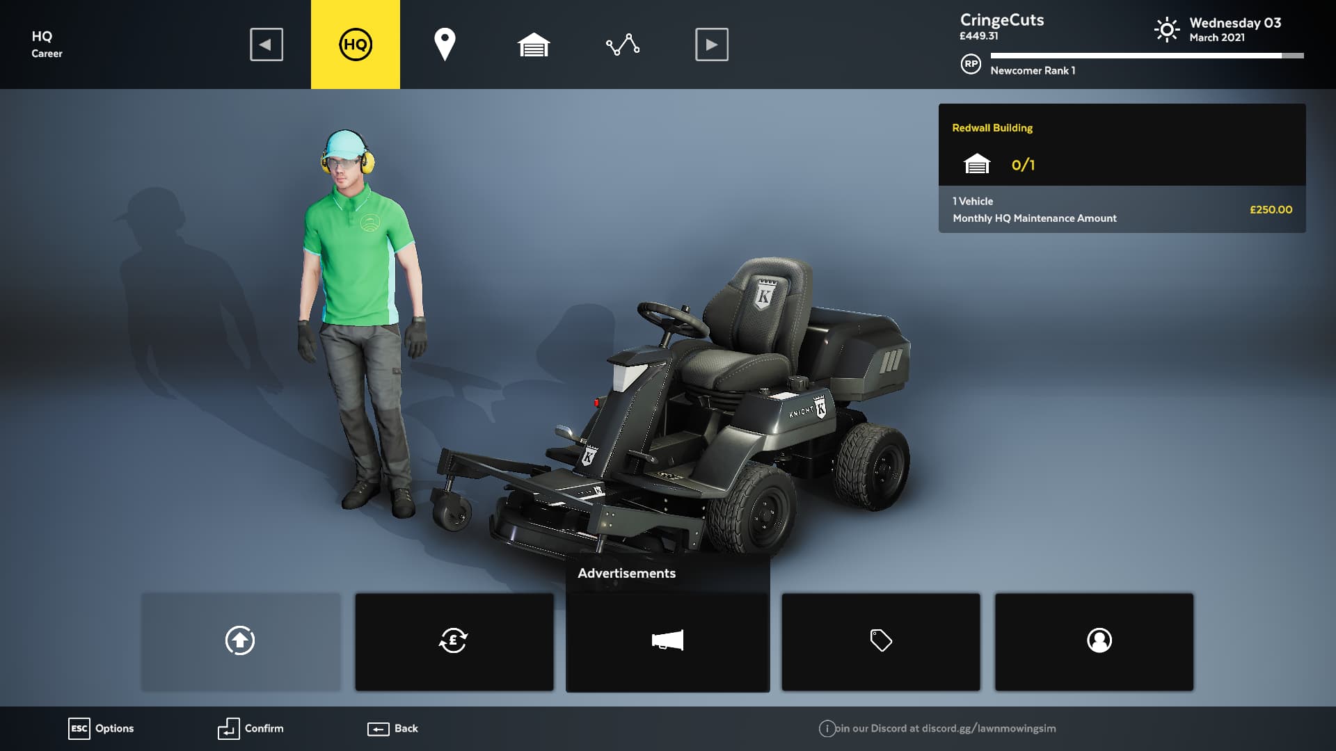 menu carrière de Lawn Mowing Simulator