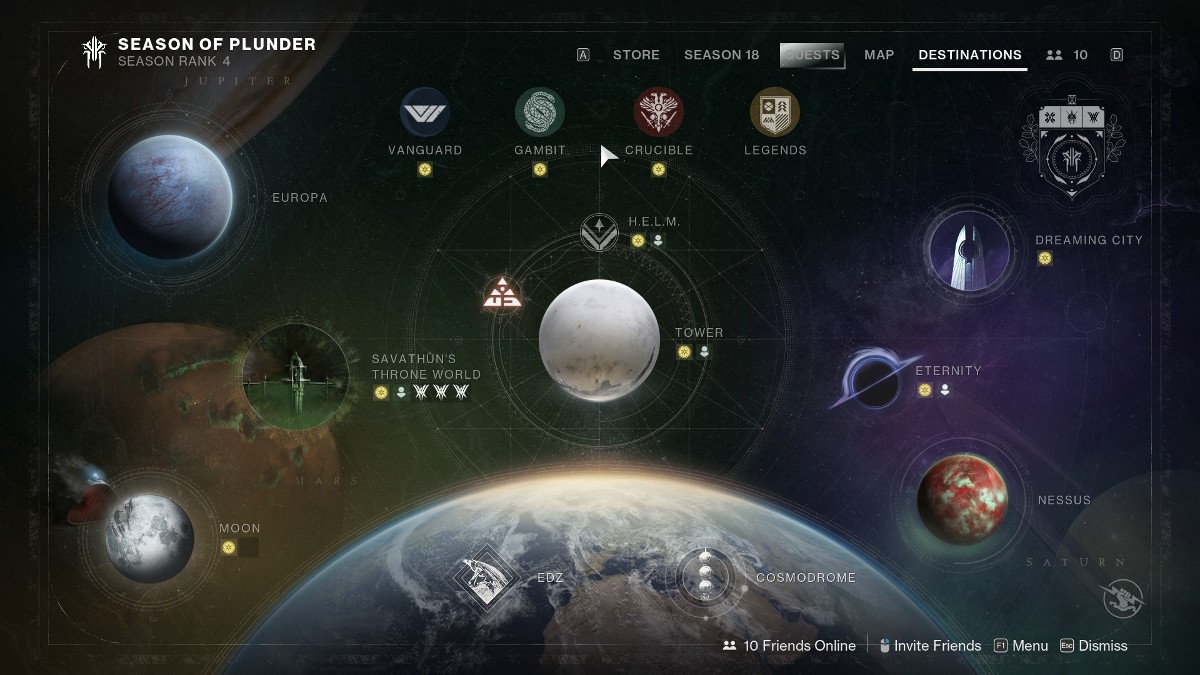 Destiny 2 comment obtenir le catalyseur Thunderlord - Carte des destinations. 