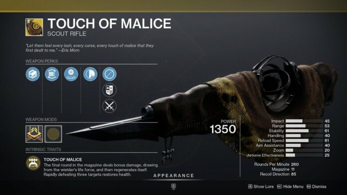 Destiny 2 How to get Touch of Malice. 