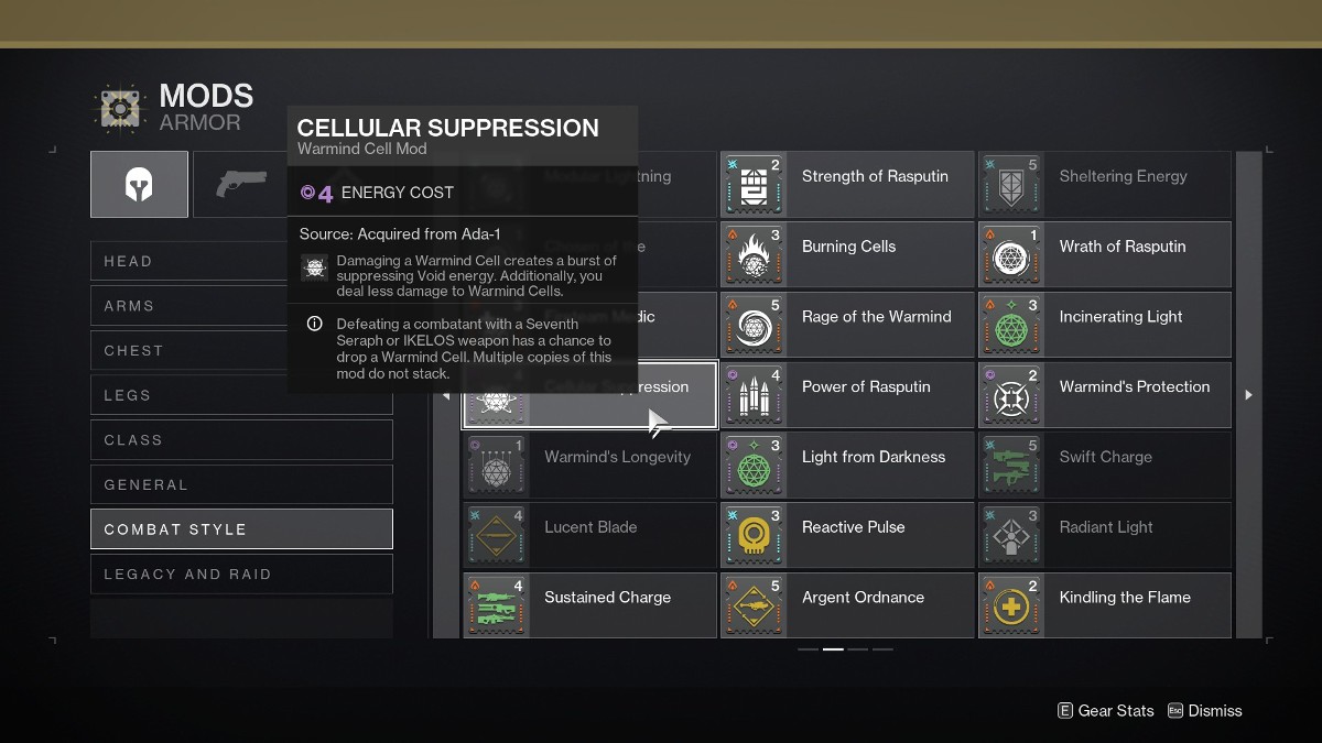 Mod de suppression cellulaire Destiny 2 dans les collections. 