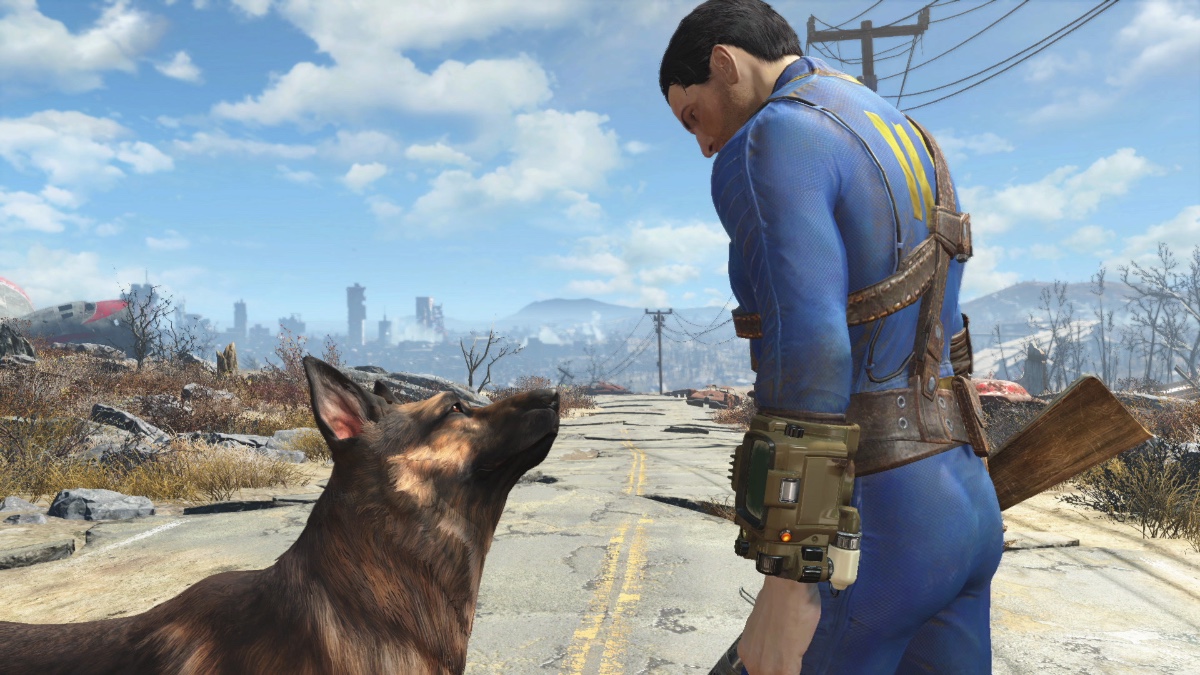Fallout 4 Wanderer et Dogmeat debout