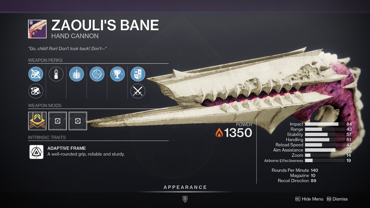 Destiny 2 Lancement du dieu Bane de Zaouli. 