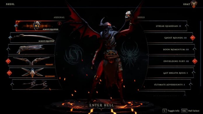 loadout menu in Metal Hellsinger