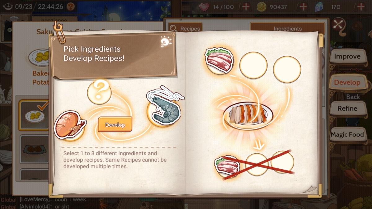 Développer des recettes dans Food Fantasy