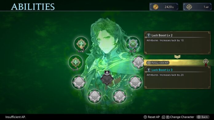 a green tinted menu screen with the head and shoulders image of a young man with long, dark hair in the middle. the word 