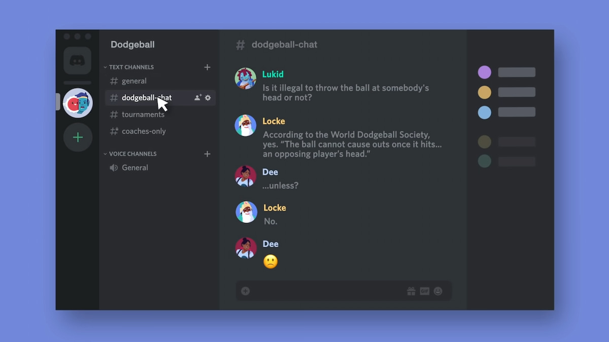 Les gens discutent de Dodgeball sur Discord