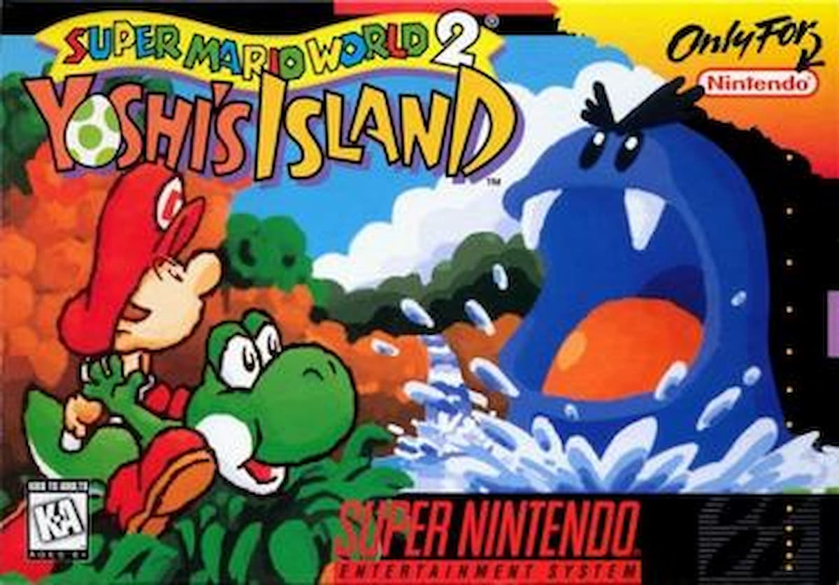 Couverture de la boîte de l'île de Yoshi pour Super Mario World 2