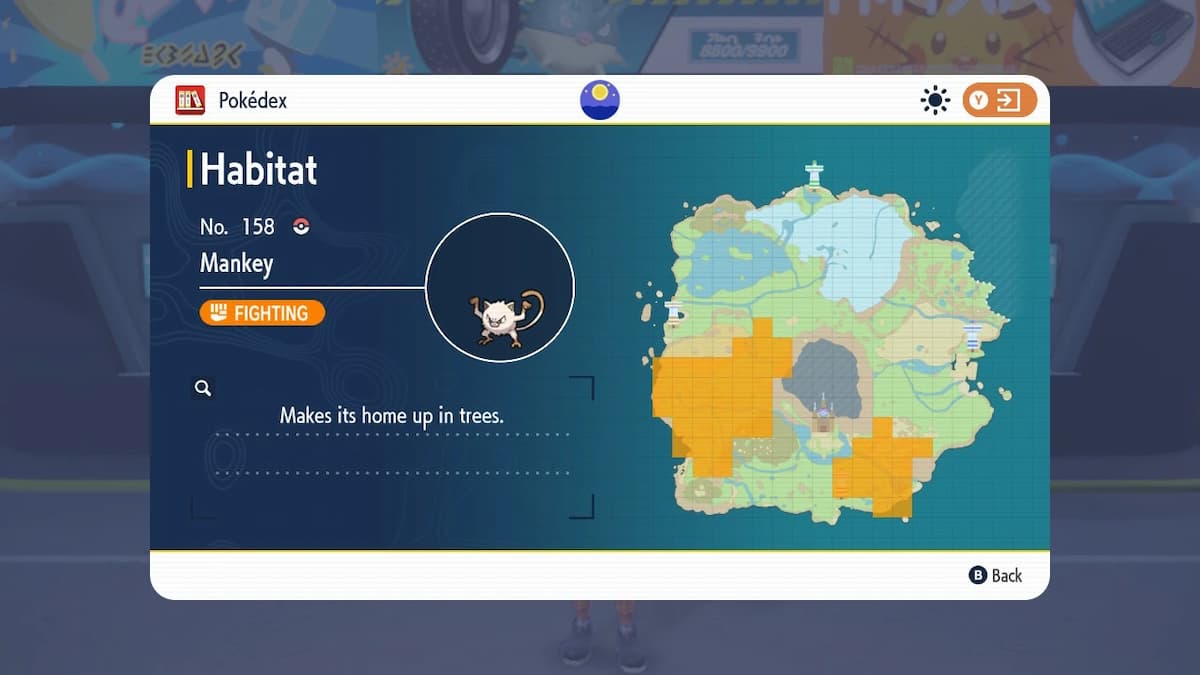 Carte de l'habitat Mankey pokemon écarlate et violet