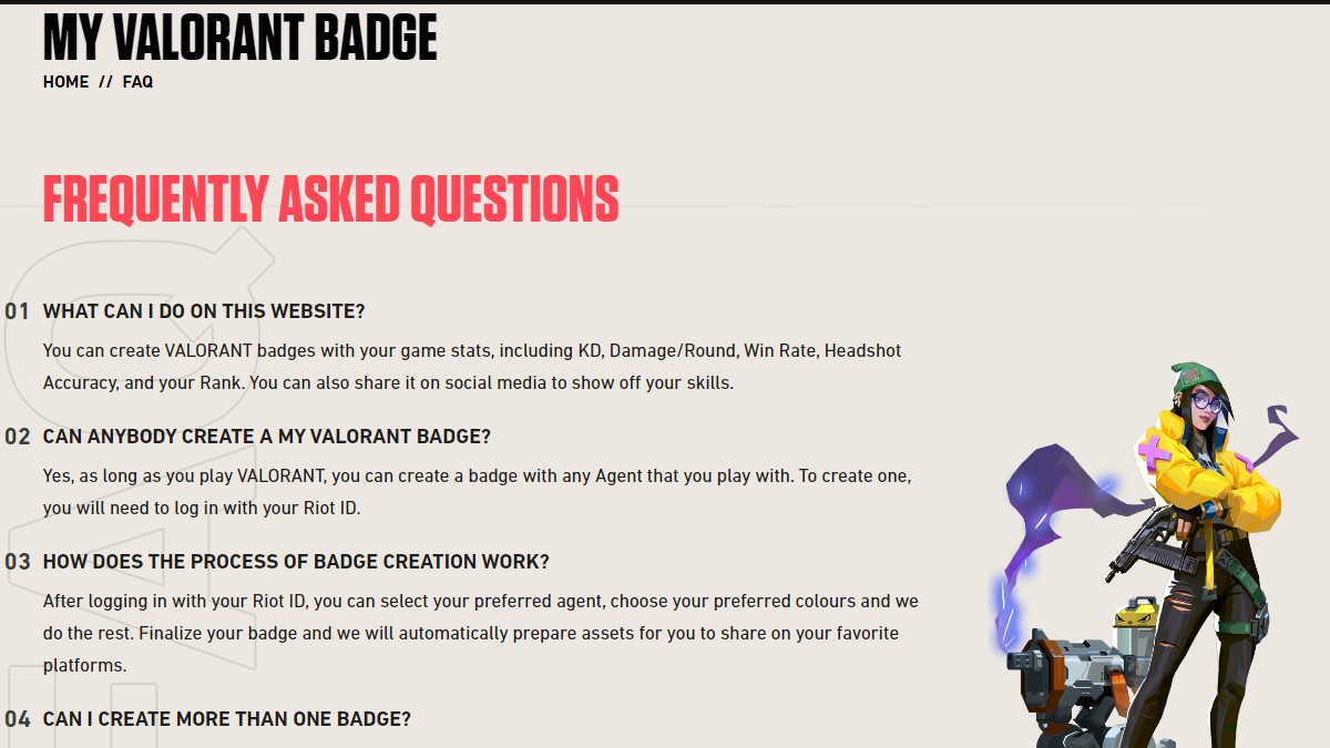 Page FAQ de mon badge VALORANT. 