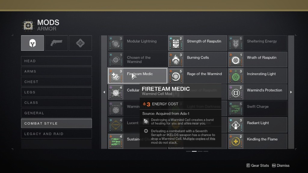 Destiny 2 Fireteam Medic dans les collections. 