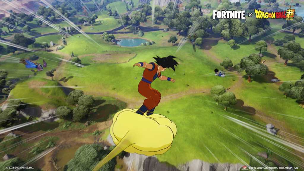 Dragon ball fortnite crossover image de goku volant sur un nuage de nimbus