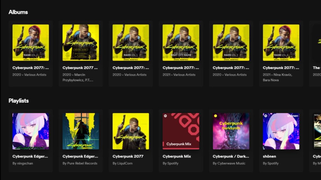 Cyberpunk 2077 Résultats Spotify