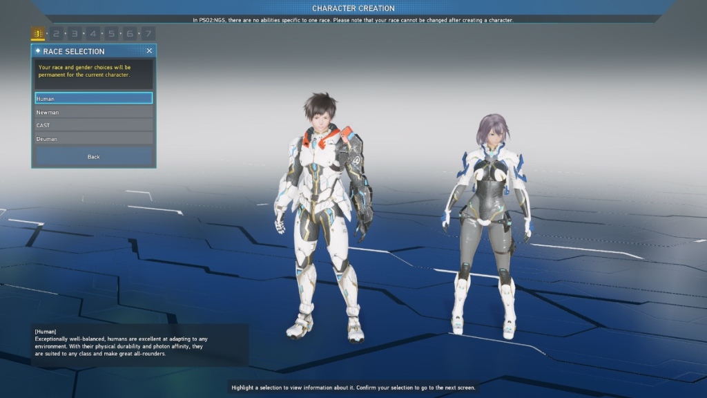 Phantasy Star Online 2 Créateur de personnage masculin et féminin