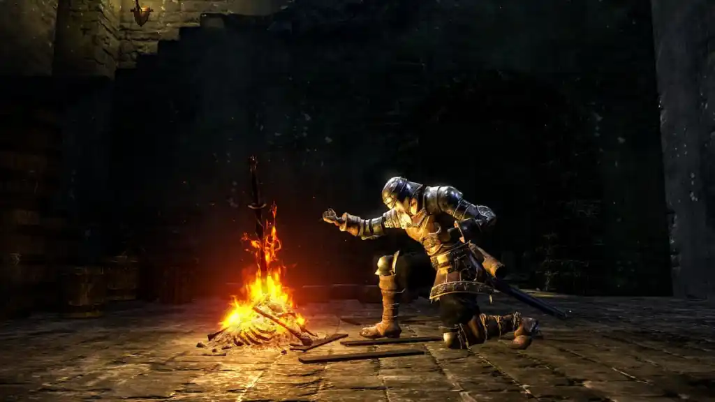 S'agenouiller devant un feu dans Dark Souls Remastered