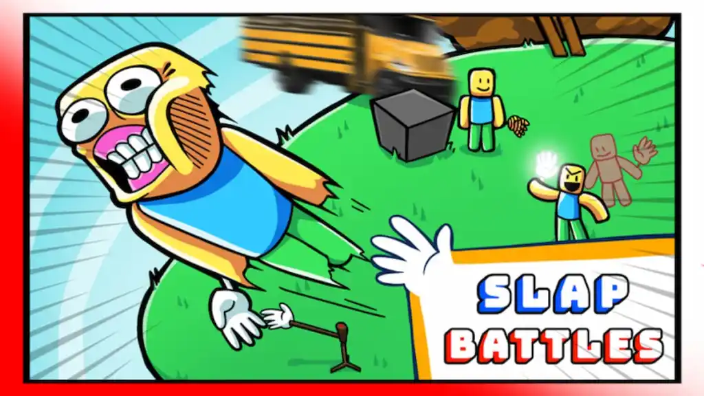 Un personnage ressemblant à un dessin animé s'envolant après une gifle dans Roblox Slap Battles