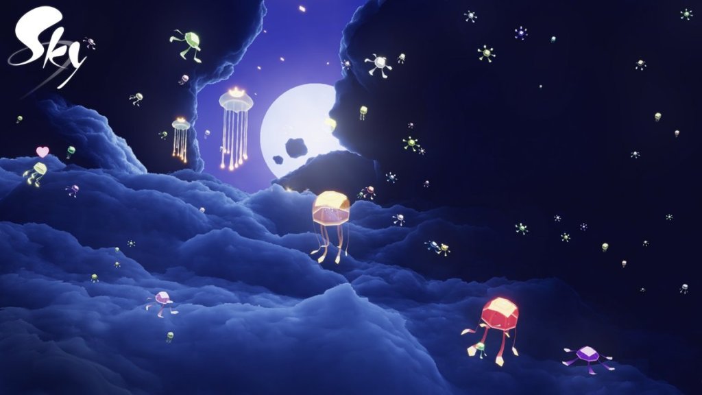 Un ciel nocturne rempli de créatures volantes de méduses