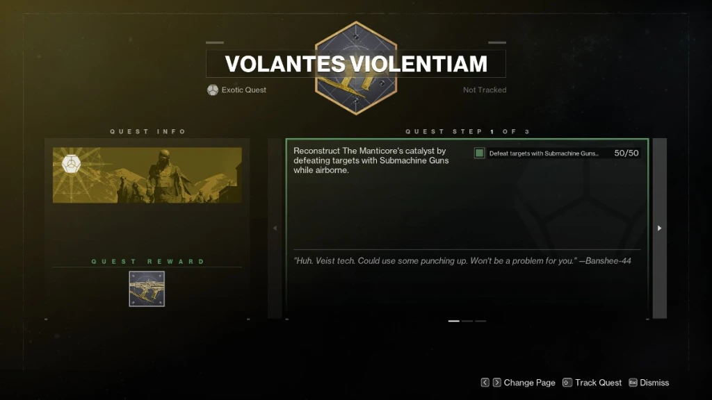 Destiny 2 comment obtenir le Manticore Catalyst - Flying Violence étape 1. 