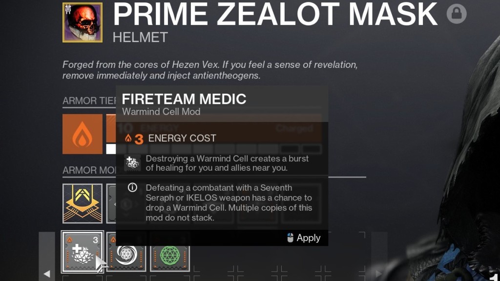 Destiny 2 Fireteam Medic expliqué - mod dans l'inventaire. 