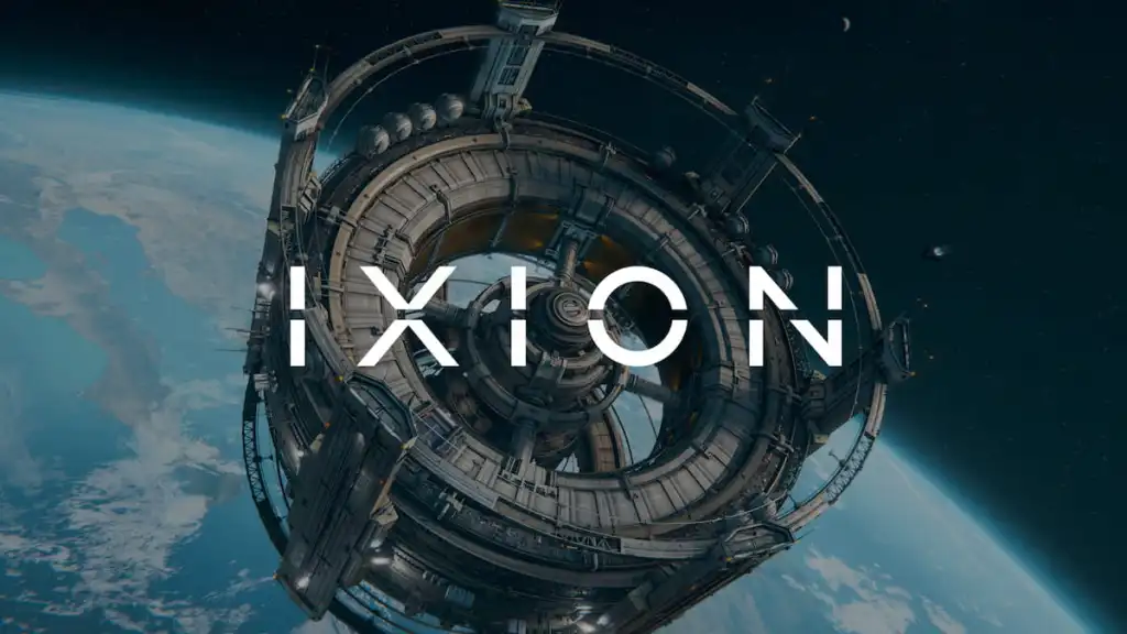 Image d'une station spatiale et d'un logo IXION sur l'image de couverture en blanc gras.