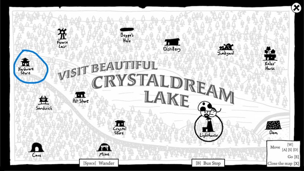 Quincaillerie sur la Carte de Crystal Dream Lake dans Shadows Over Loathing