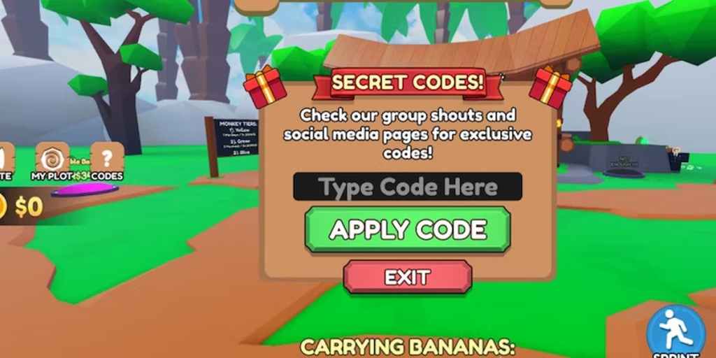 fenêtre de code pour le magnat des singes dans roblox