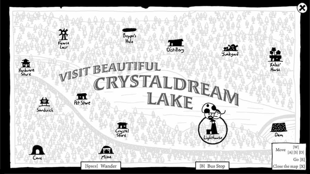 Carte de Crystal Dream Lake dans Shadows Over Loathing