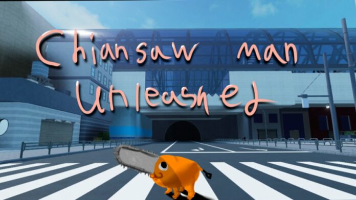 Chainsaw Man Unleashed Banner with cat on it with chainsaw in its head