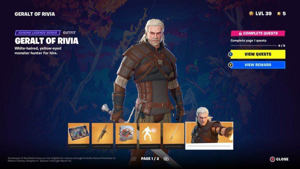 Écran de récompense Fortnite Geralt