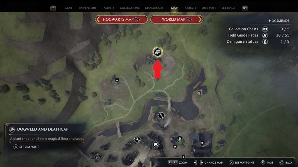 Comment trouver Dogweed et Deathcap dans l'emplacement de la carte Hogwarts Legacy