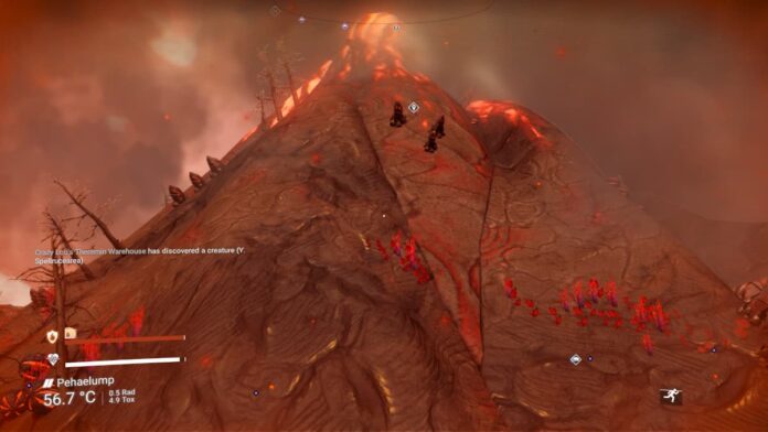 A volcano in a dense smoke cloud from the game No Man